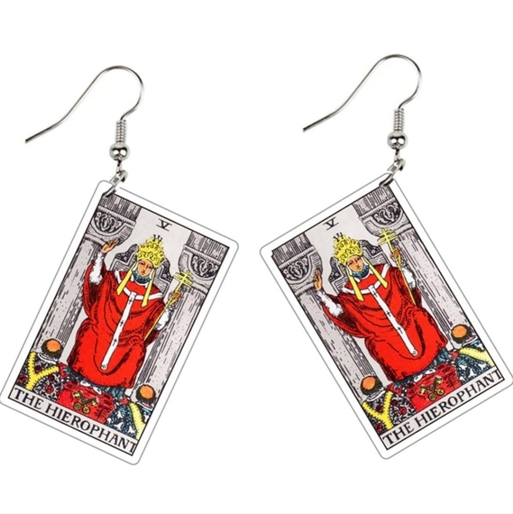 Tarot Card Earrings with Red and White Design